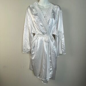 Oscar de la Renta Pink Label White Satin Lace‎ Kimono Robe Loungewear 2X
